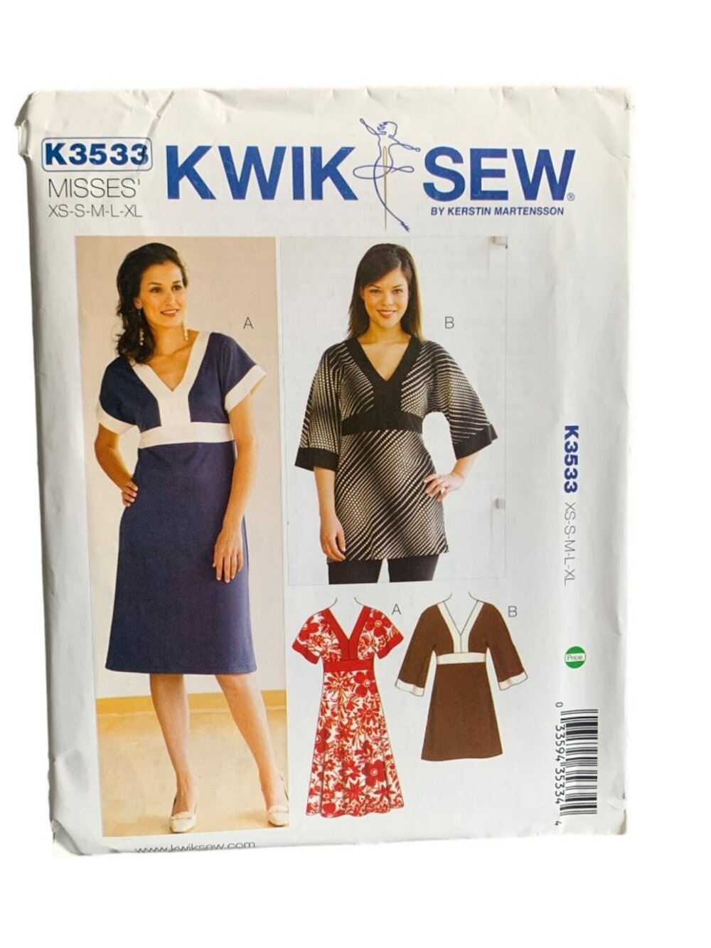 Kwik Sew K3533 Misses V-Neck Dress Shirt Pattern Size XS-S-M-XL Uncut